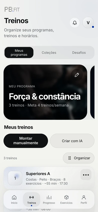 PB.FIT: programas e treinos na interface real do aplicativo