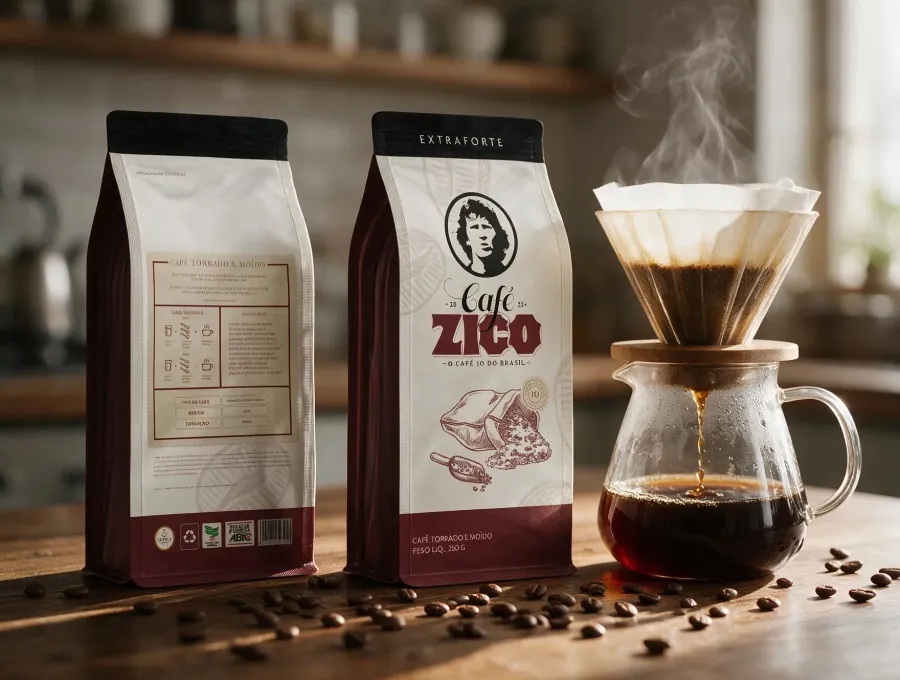 Café Zico coffee packaging on a red set