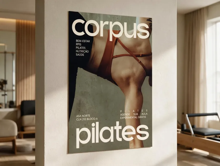 Corpus pilates poster displayed in a studio
