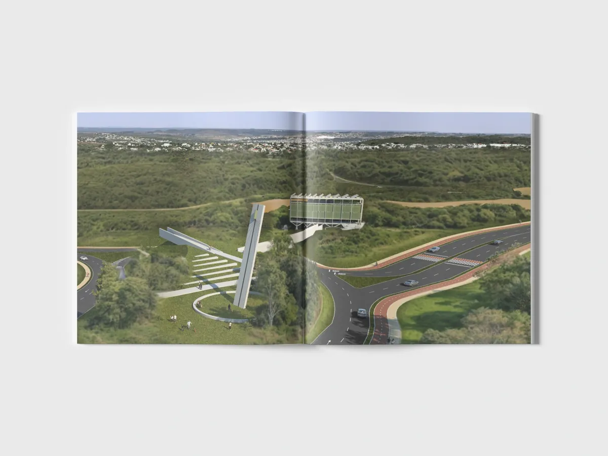Aria spread with an aerial landscape across both pages