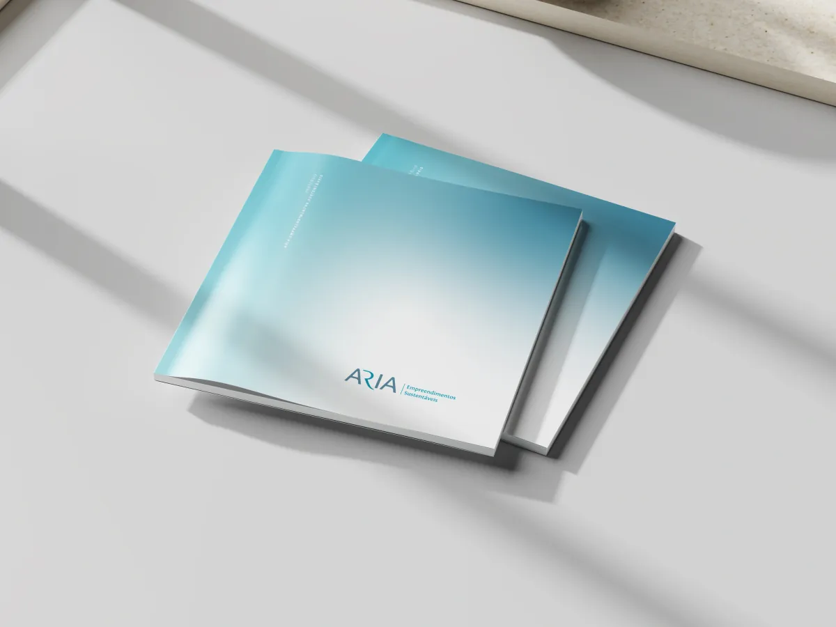 Aria portfolio cover with a pale blue gradient