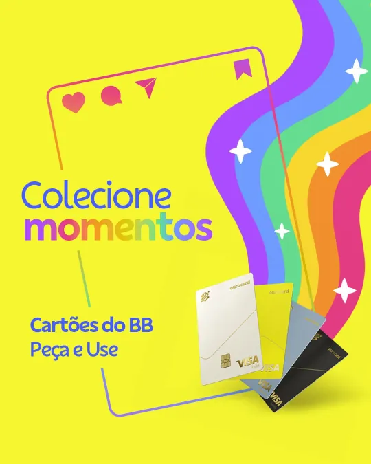 Banco do Brasil card post, “Colecione momentos”, with a rainbow