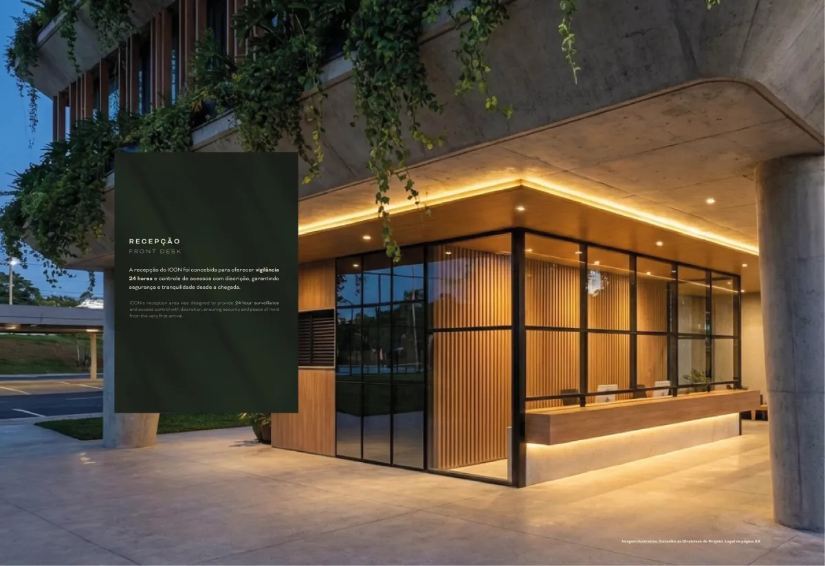 ICON spread: the building entrance at night