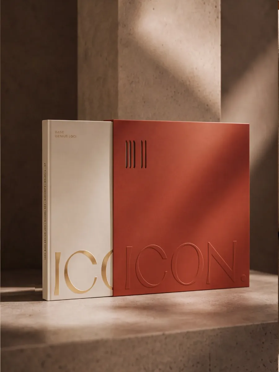 Two ICON books standing in warm light